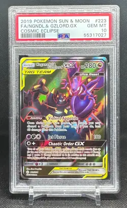 2019 POKEMON SUN & MOON COSMIC ECLIPSE FULL ART/NAGANADEL & GUZZLORD GX PSA 10 - Image 1