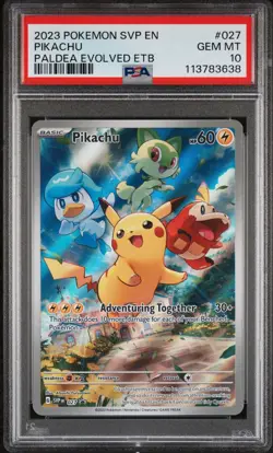 2023 POKEMON SVP EN-SV PALDEA EVOLVED ETB PROMO #027 PIKACHU PSA 10 - Image 1