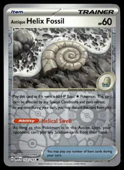 ANTIQUE HELIX FOSSIL - 153/165 - POKEMON 151 MEW ENGLISH - REVERSE HOLO - NM - Image 1