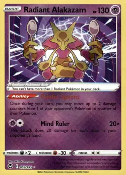 Pokemon TCG SWSH12: Silver Tempest #059/195 Radiant Alakazam - Image 1