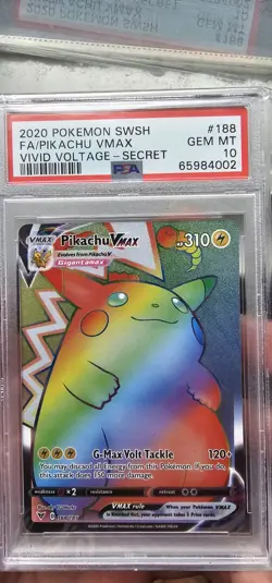 Pikachu VMAX Rainbow Secret Rare Full Art Vivid Voltage Pokemon PSA 10 Gem Mint - Image 1