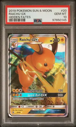 2019 Pokemon Sun & Moon Hidden Fates Raichu GX 20/68 PSA 10 GEM MINT - Image 1