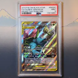 Pokemon Celebi & Venusaur GX Tag Team Tins Full Art Promo SM167 PSA 9 Mint - Image 1
