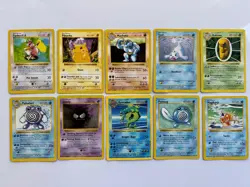 Pokemon Cards Base Set Shadowless Lot of 10 Ungraded Pikachu Gyarados +++ - Image 1