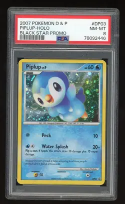 PIPLUP 2007 POKEMON DIAMOND PEARL D&P #DP03 BLACK STAR PROMO HOLO CARD PSA 8 - Image 1
