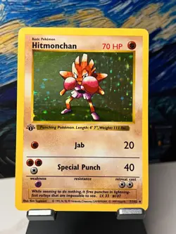 1999 Pokemon Base Set 1st Edition Hitmonchan Shadowless Holo 007/102 - Image 1