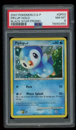 PIPLUP 2007 POKEMON DIAMOND PEARL D&P #DP03 BLACK STAR PROMO HOLO CARD PSA 8 - Image 1