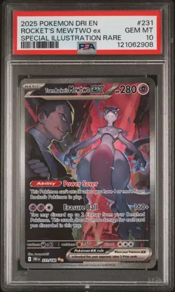 2025 POKEMON DRI SPECIAL ILLUSTRATION RARE #231 TEAM ROCKET'S MEWTWO EX PSA 10 - Image 1