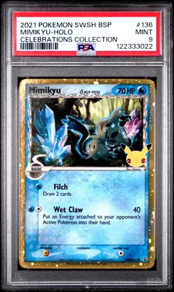 2021 POKEMON SWSH BLACK STAR PROMO CELEBRATIONS COLL #136 MIMIKYU-HOLO PSA 9 - Image 1
