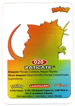 RATICATE #020 LAMINCARD COLECCION POKEMON LAMINCARDS 2005 EDIBAS (USADA) - Image 2
