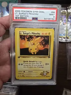POKEMON Gym Challenge 1st Edition LT. SURGE'S PIKACHU 84/132 PSA 9 MINT - Image 1