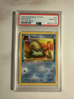 Pokemon TCG Omanyte Fossil 1st Edition Common Card 52/62 PSA 10 GEM MT - Image 1