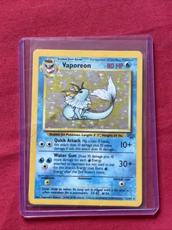 Vaporeon 12/64 Holo Shiny Card Excellent Condition Pokemon (T64) - Image 1