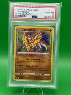 2020 PSA 10 Zamazenta 102/185 SWSH Vivid Voltage Holo Amazing Rare Pokemon TCG - Image 1