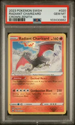 2023 POKEMON SWORD & SHIELD CROWN ZENITH #020 RADIANT CHARIZARD PSA 10 - Image 1