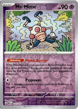 Mr. Mime 122/165 Pokemon SV: Scarlet & Violet 151 Reverse Holo Rare NM - Image 1