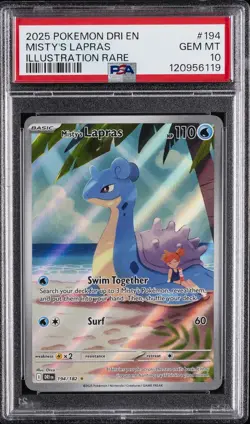 2025 POKEMON DRI EN-DESTINED RIVALS ILLUSTRATION RARE #194 MISTY'S LAPRAS PSA 10 - Image 1