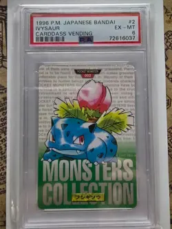 Pokemon Japanese Ivysaur Bandai Carddass Vending 1996 Green #2 PSA 6 EX - Image 1