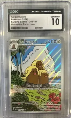 Pokemon TCG Alolan Dugtrio Card 208/191 CGC 10 Surging Sparks 2024 IR Holo - Image 1