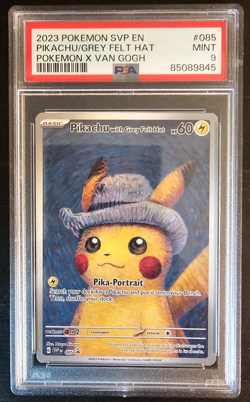 PSA 9 Pikachu Grey Felt Hat 2023 SVP #085 Van Gogh Promo Pokemon Card Mint - Image 1