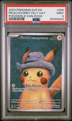PSA 9 Pikachu Grey Felt Hat 2023 SVP #085 Van Gogh Promo Pokemon Card Mint - Image 3