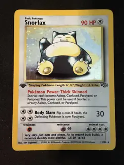 Pokemon Jungle First Edition Snorlax 11/64 90 MP Card Holographic Rare - Image 1