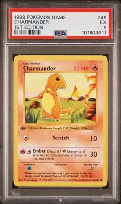 1999 POKEMON GAME BASE SET CHARMANDER #46 1ST EDITION SHADOWLESS PSA 5 - Image 1