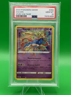 2020 POKEMON SWORD & SHIELD VIVID VOLTAGE #082 ZACIAN AMAZING RARE PSA 10 - Image 1