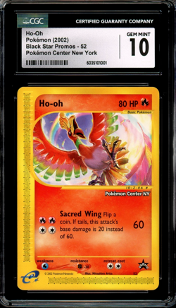 CGC 10 Gem Mint Ho-Oh Pokemon Center Black Star Promo 52 WOTC Vintage Pokemon - Image 1