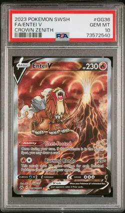 2023 POKEMON SWORD & SHIELD CROWN ZENITH #GG36 FULL ART/ENTEI V PSA 10 - Image 1