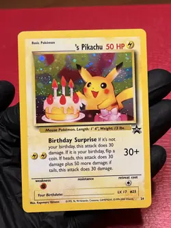 Wizards Birthday Pikachu Original Owner Vintage Pokemon TCG Black Star Promo 24 - Image 1