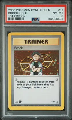 2000 POKEMON GYM HEROES 1ST ED #15 BROCK-HOLO PSA 8 - Image 1