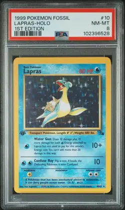 1999 POKEMON FOSSIL 1ST ED #10 LAPRAS-HOLO PSA 8 - Image 1