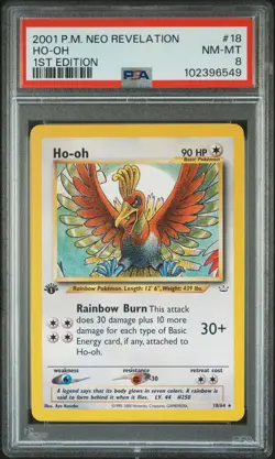 2001 POKEMON NEO REVELATION 1ST ED #18 HO-OH PSA 8 - Image 1