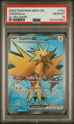 2023 POKEMON MEW EN-151 ULTRA RARE #192 ZAPDOS EX PSA 10 - Image 1