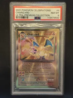 2021 Pokemon Charizard Gold Metal Celebrations UPC Ultra Premium Coll. #4 PSA 8 - Image 1