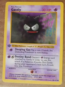 Gastly 50/102 1st Edition "Shadowless" Common Non-Holo Base Set Pokemon NM - Image 1