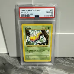 1999 Pokemon Base Set Shadowless Weedle 69/102 PSA 10 Gem Mint - Image 1
