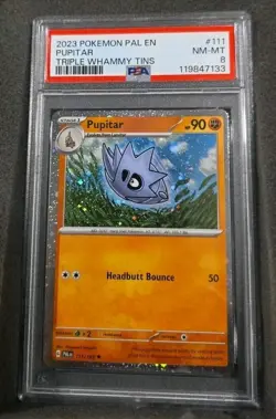 POKEMON CARD PUPITAR 111 TRIPLE WHAMMY TIN PROMO #111 PAL EN GRADED PSA 8 - Image 1