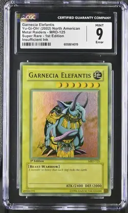 YuGiOh CGC 9 Mint Garnecia Elefantis 1st MRD-125 CGC 9 Max Faded & Bloody Error - Image 1