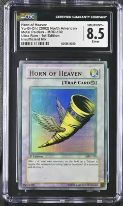 Yugioh CGC 8.5 Near Mint + Horn of Heaven MRD-130 1st Ultra Rare Max Faded Error - Image 1