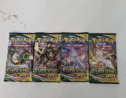 EVOLVING SKIES Pokemon TCG Booster Pack LOT OF 4 - Complete Pack Art Set - Image 1