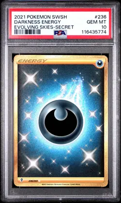 2021 POKEMON SWORD & SHIELD EVOLVING SKIES SECRET #236 DARKNESS ENERGY PSA 10 - Image 1