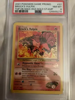 Brock's Vulpix Gold W Stamp PSA 8 Promo 37/132 Gym Challenge WOTC Pokemon Mag - Image 2