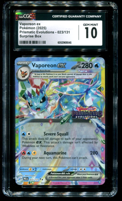 CGC 10 Vaporeon ex Surprise Box Prismatic Evolutions 2025 Pokemon Card #023 - Image 1