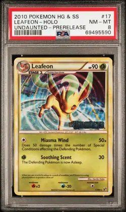 Pokemon 2010 HGSS Undaunted Leafeon Prerelease Holo Rare Promo PSA 8 - Image 1
