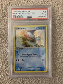 Pokemon 2005 EX Emerald Marshtomp Reverse Holo Uncommon 336/106 PSA 9 LOW POP 10 - Image 1