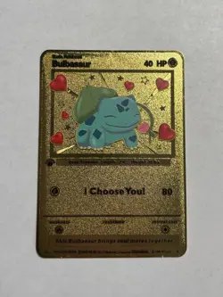 Bulbasaur Choose You! Romantic High Quality Gold Metal Fan Art Display Card Mint - Image 1