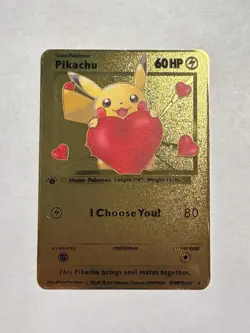 Pikachu Soulmates I Choose You! Romantic High Quality Gold Metal Fan Art Card - Image 1
