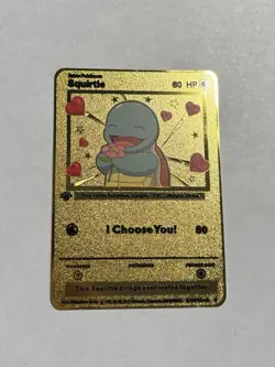 Squirtle I Choose You! Romantic High Quality Gold Metal Fan Art Card Collectible - Image 1